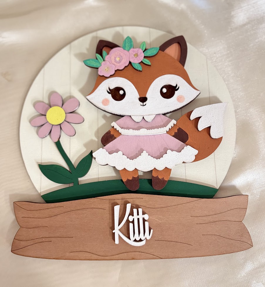 Rókás, névre szóló gyerekszoba dekoráció – egyedi, kézzel készített falidísz