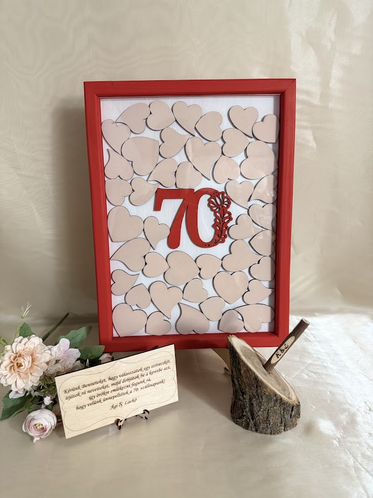 Bedobós szülinapi vendégkönyv – interaktív, szívhez szóló emlék szám középpel