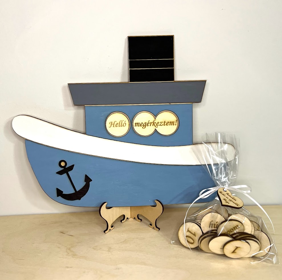 Fából készült hajó mérföldkő fotózási kellék és babaszoba dekor