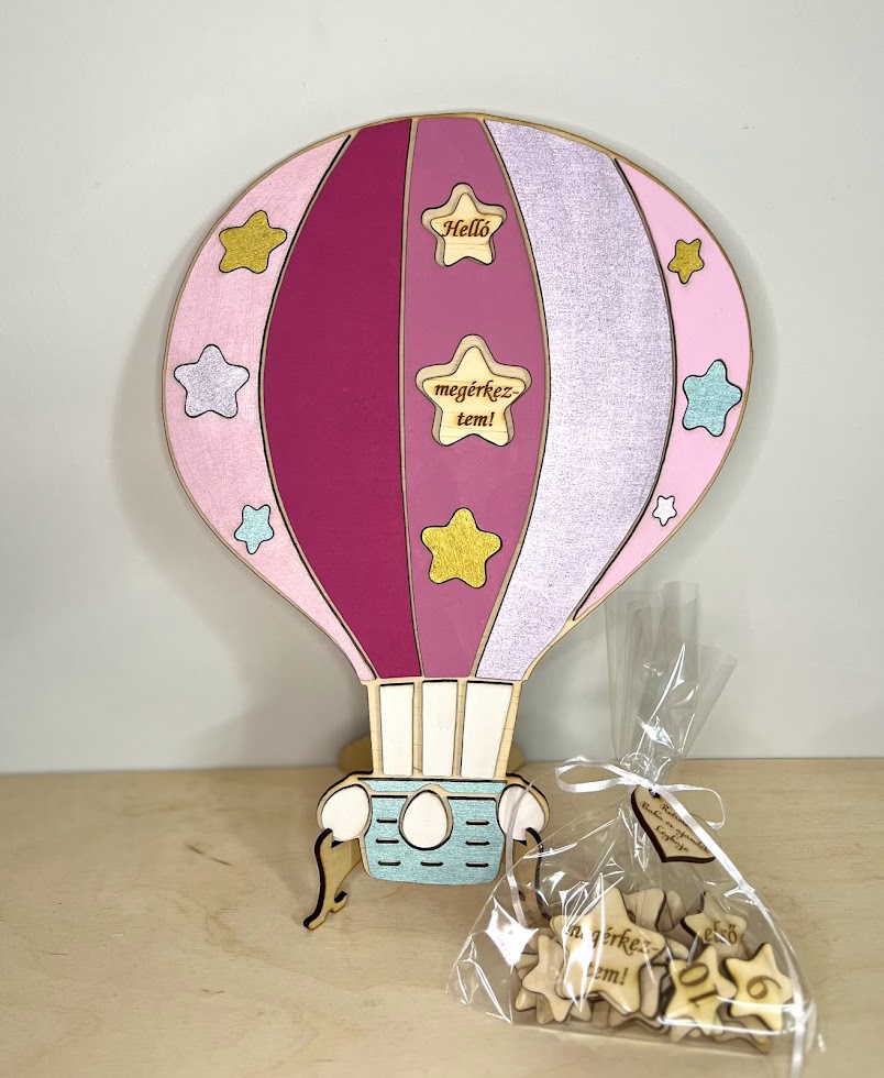 Hőlégballon baba mérföldkőkép – különleges emlékőrző