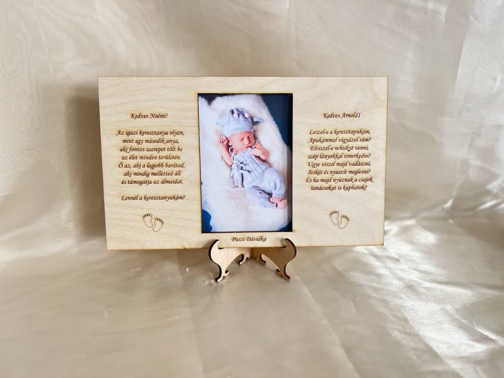 Keresztszülő felkérő képkeret – egyedi fotóval és gravírozással