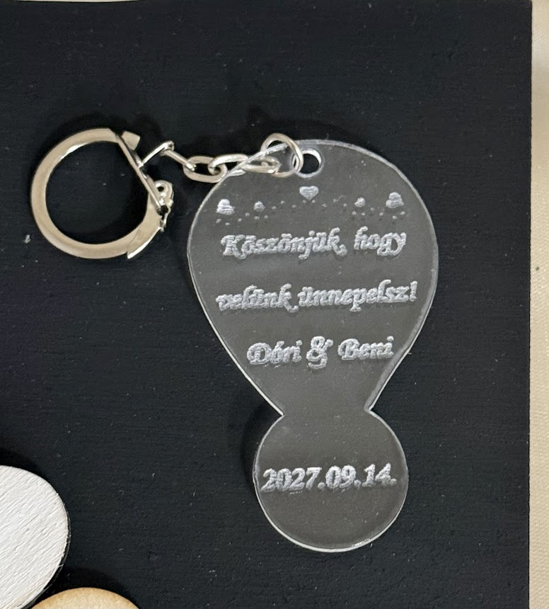 Plexi bevásárlókocsi érme kulcstartó – esküvői köszönetajándék vendégeknek