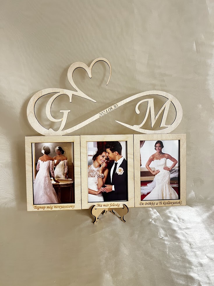 Szülőköszöntő fotókeret végtelen jellel és szívvel