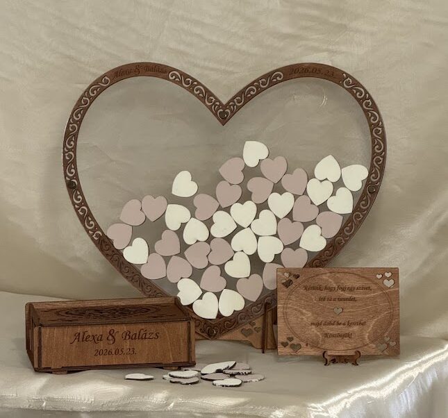 Szívforma plexi vendégkönyv