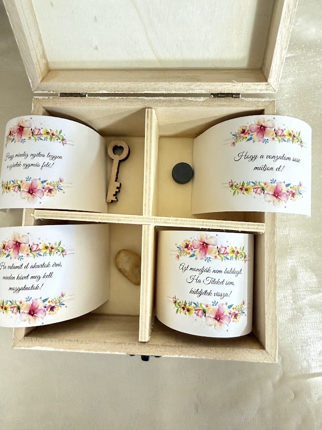 Vicces pénzátadó doboz és teásdoboz - esküvői nászajándék