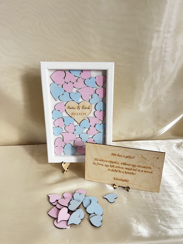 Babaváró szívbedobós vendégkönyv – Kislány vagy kisfiú?