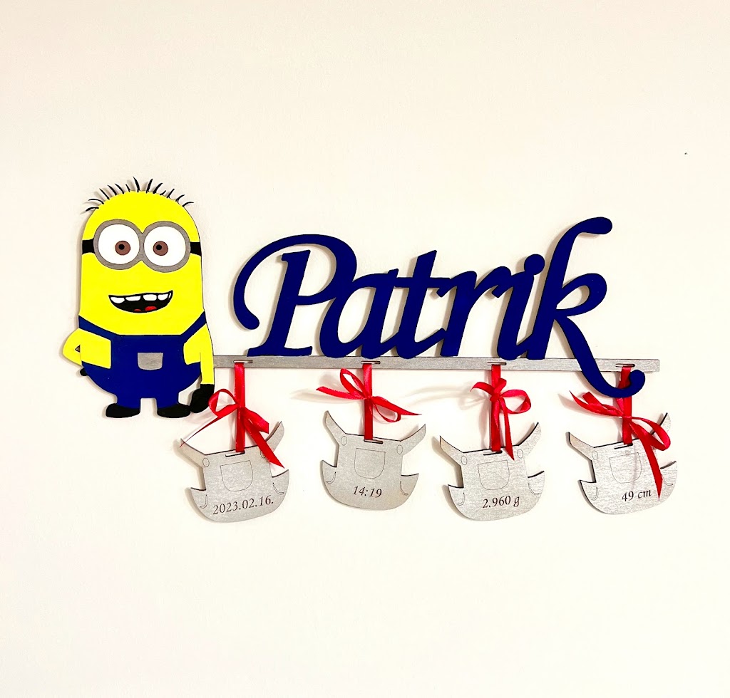 Mignon névtábla a baba születési adataival