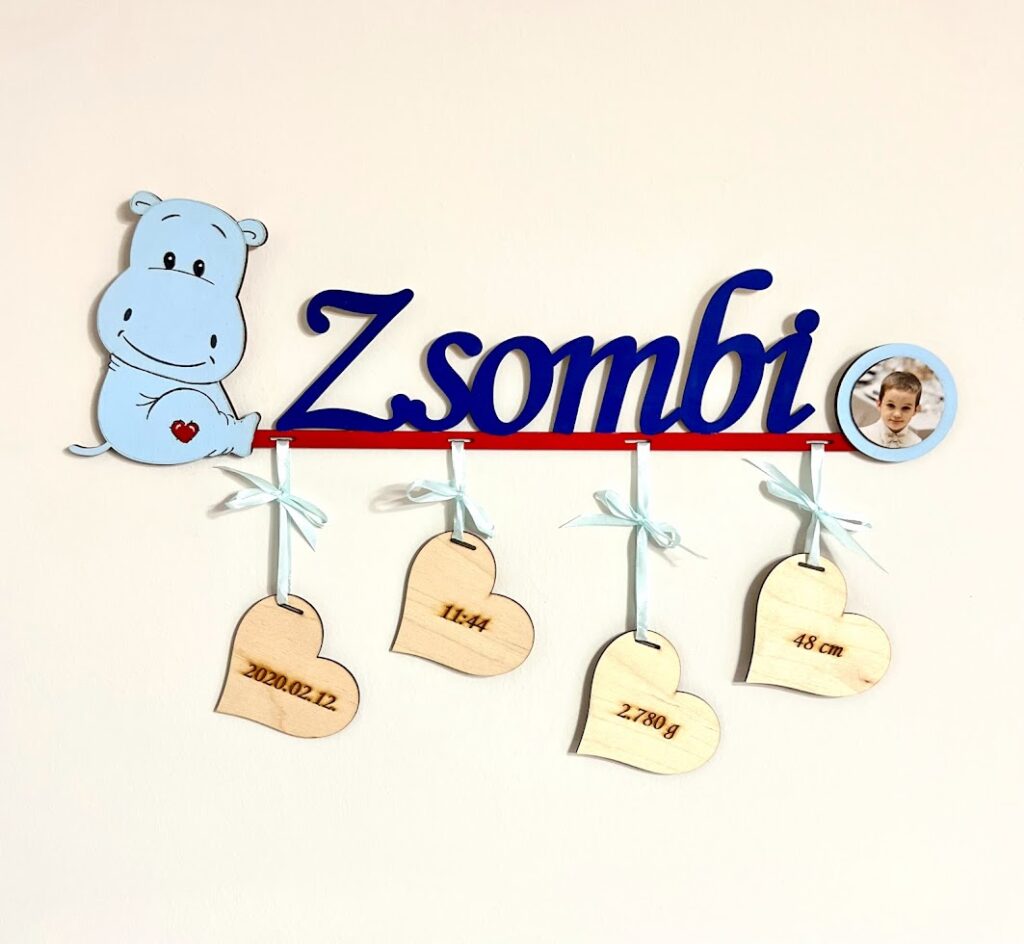 Fiú vizilovacska névtábla a baba születési adataival