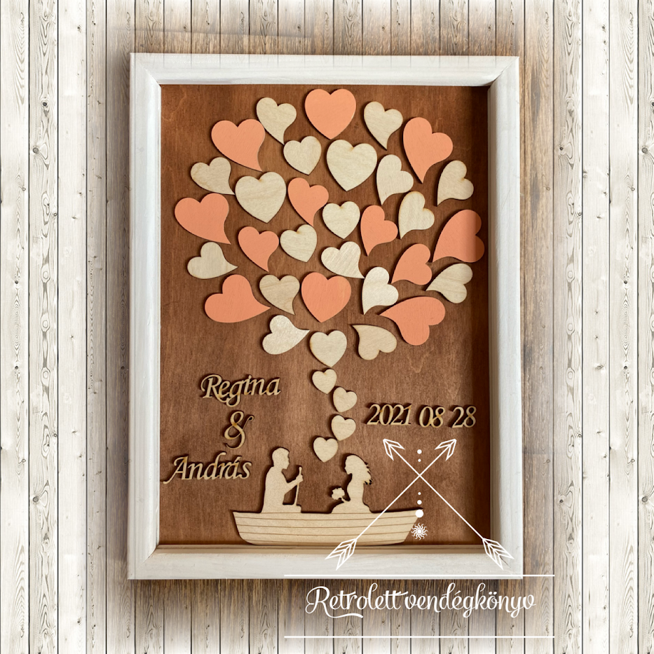 Esküvői vendégkönyv csónakos– keretezett, személyre szabható