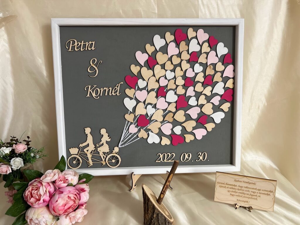 Esküvői vendégkönyv biciklis– keretezett, személyre szabható