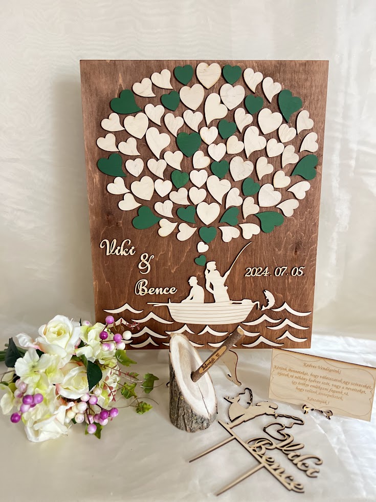 Esküvői vendégkönyv csónakos– keret nélküli, személyre szabható