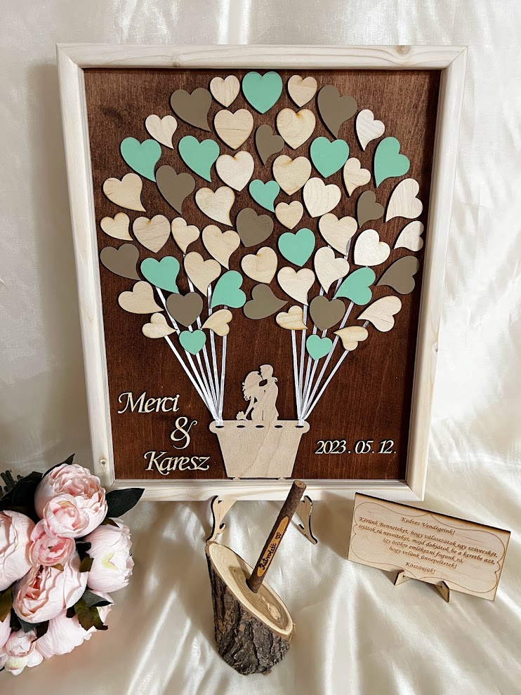 Esküvői vendégkönyv léghajós– keretezett, személyre szabható