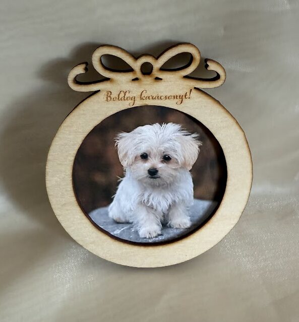 Fotós fa karácsonyfadísz – egyedi felirattal, több színben