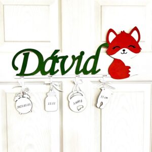 Róka névtábla a baba születési adataival