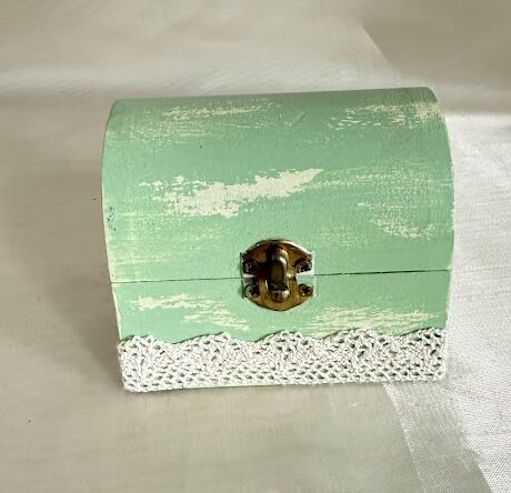 Vintage gyűrűtartó dobozka, kincsesláda forma, zöld