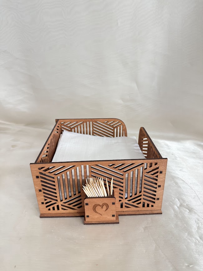 Dekoratív szalvétatartó fogpiszkálótartóval vonalas