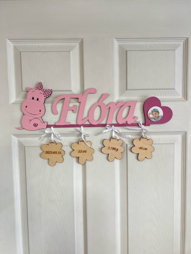 Lány vizilovacska névtábla a baba születési adataival