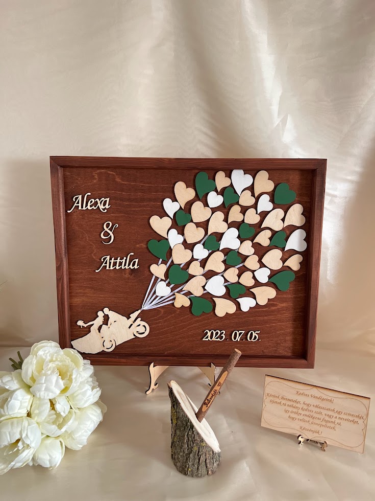 Esküvői vendégkönyv motoros– keretezett, személyre szabható