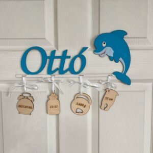 Delfin névtábla a baba születési adataival