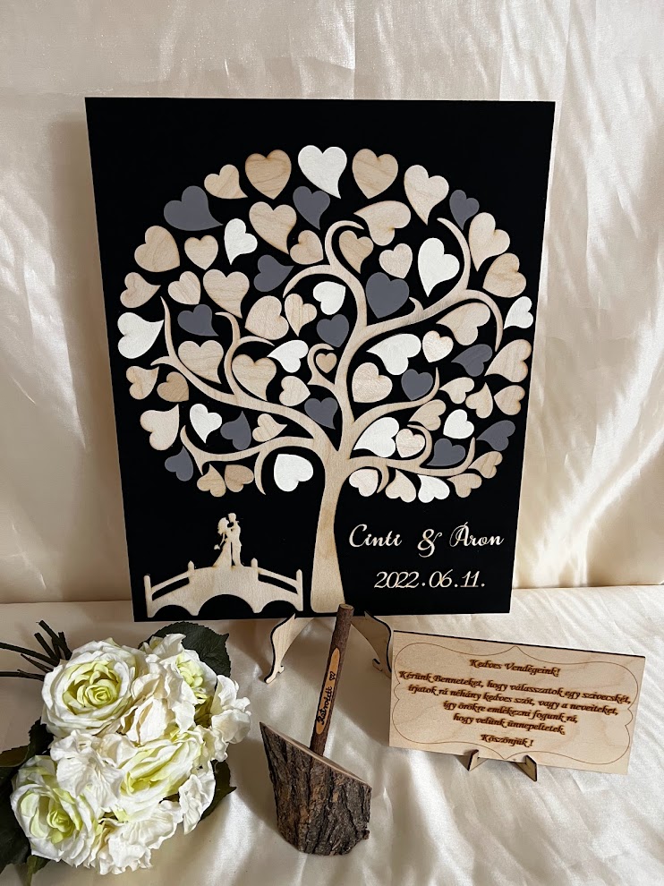 Egyedi esküvői vendégkönyv, fás– keret nélküli, személyre szabható