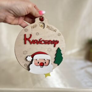 Télapós adventi visszaszámoló karácsonyfadísz - forgatható, fa, kézzel festett