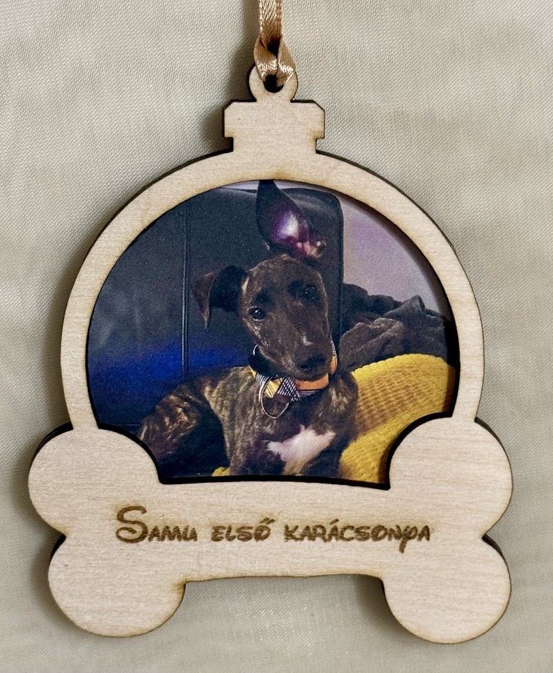 Fotós fa karácsonyfadísz – csonttal, állatos